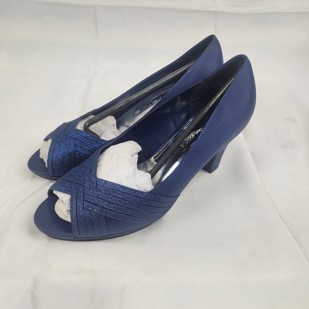 Easy Street Alive @ 5 Lavish Navy Glitter Peep Toe Pumps Heels 10W